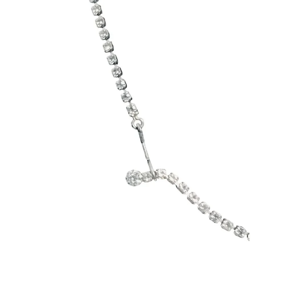 Silver Tone And Clear Rhinestone Choker Necklace With Hook Clasp  (6191) - Picture 5 of 6